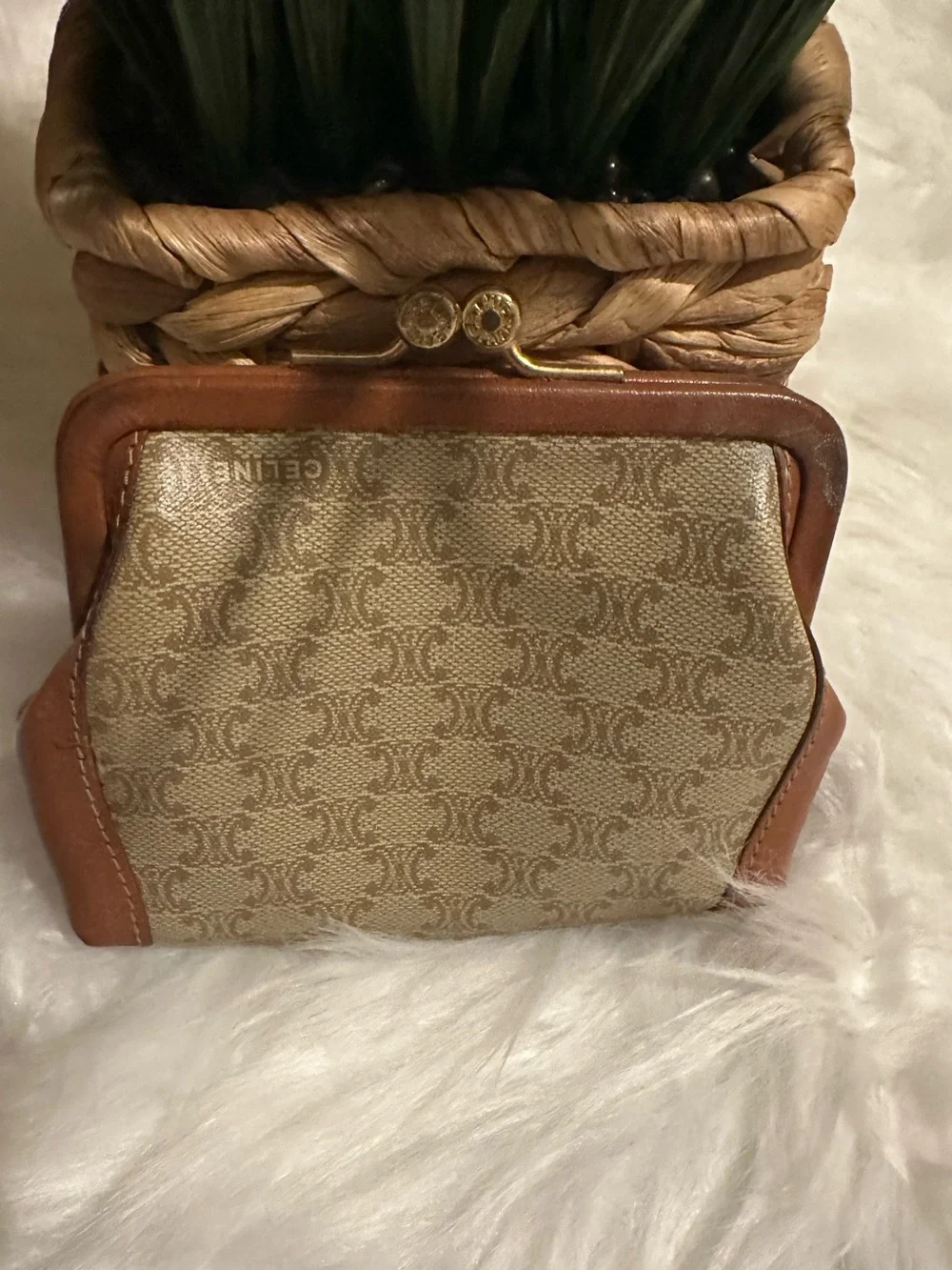 Rare Vintage Celine Macadam Kiss Lock Coin Purse Wallet